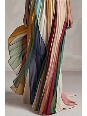Elegant Regular Fit Multicolor Off Shoulder Sleeveless Long Maxi Dress - Image 3