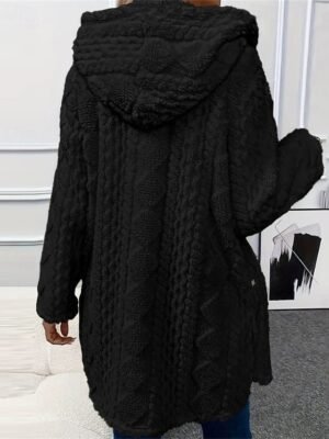 Elegant Regular Fit Plain Hooded Long Sleeve Fleece Jacket - Image 14