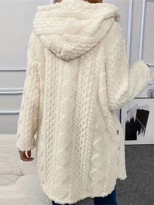 Elegant Regular Fit Plain Hooded Long Sleeve Fleece Jacket - Image 3