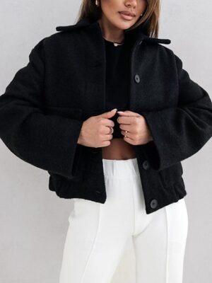 Elegant Regular Fit Plain Lapel Long Sleeve Coat - Image 1