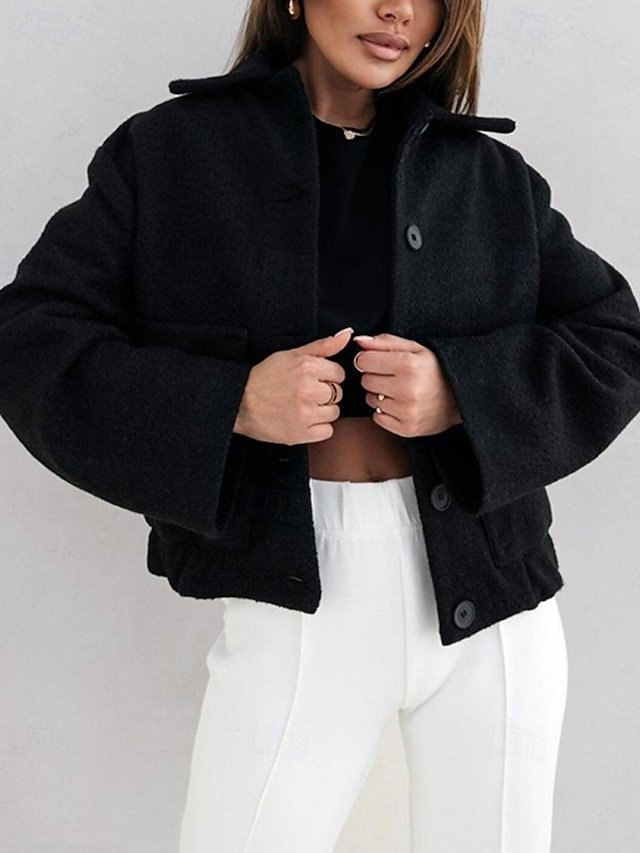 Elegant Regular Fit Plain Lapel Long Sleeve Coat - Image 1