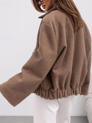 Elegant Regular Fit Plain Lapel Long Sleeve Coat - Image 11