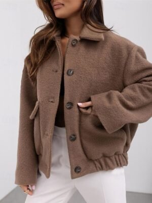 Elegant Regular Fit Plain Lapel Long Sleeve Coat - Image 12