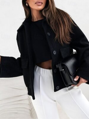 Elegant Regular Fit Plain Lapel Long Sleeve Coat - Image 2