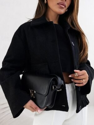 Elegant Regular Fit Plain Lapel Long Sleeve Coat - Image 3