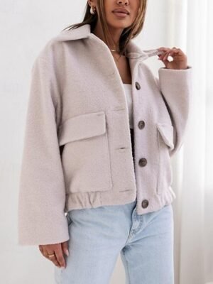 Elegant Regular Fit Plain Lapel Long Sleeve Coat - Image 5