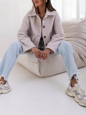 Elegant Regular Fit Plain Lapel Long Sleeve Coat - Image 7