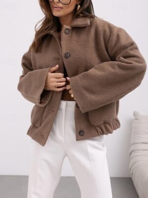 Elegant Regular Fit Plain Lapel Long Sleeve Coat - Image 8
