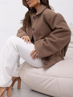 Elegant Regular Fit Plain Lapel Long Sleeve Coat - Image 9