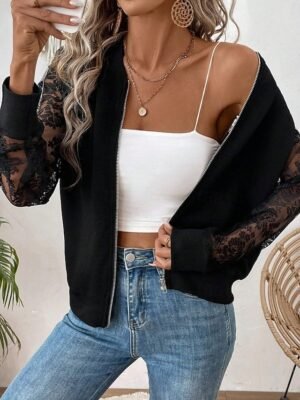 Elegant Regular Fit Plain Stand Collar Long Sleeve Bomber Jacket - Image 1