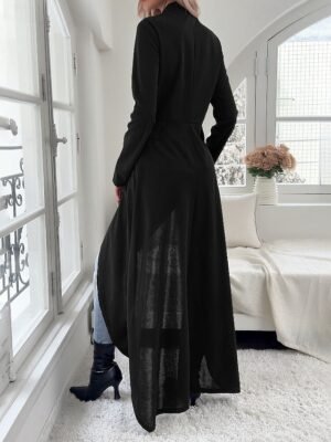 Elegant Regular Fit Plain Stand Collar Long Sleeve Irregular Hem Jacket - Image 6