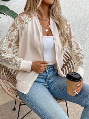 Elegant Regular Fit Plain Stand Collar Long Sleeve Bomber Jacket - Image 7