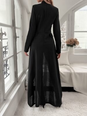 Elegant Regular Fit Plain Stand Collar Long Sleeve Irregular Hem Jacket - Image 7