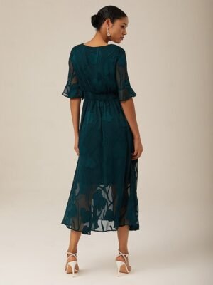 Elegant Regular Fit Plain V Neck Flutter Sleeve Maxi Dress - Image 10