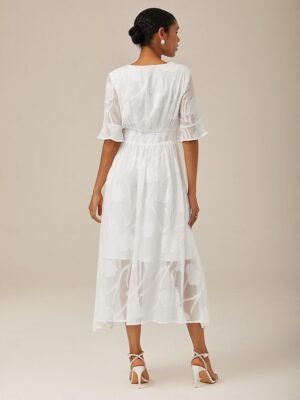 Elegant Regular Fit Plain V Neck Flutter Sleeve Maxi Dress - Image 15