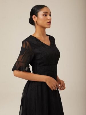 Elegant Regular Fit Plain V Neck Flutter Sleeve Maxi Dress - Image 17