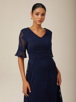 Elegant Regular Fit Plain V Neck Flutter Sleeve Maxi Dress - Image 2
