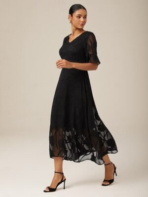Elegant Regular Fit Plain V Neck Flutter Sleeve Maxi Dress - Image 20