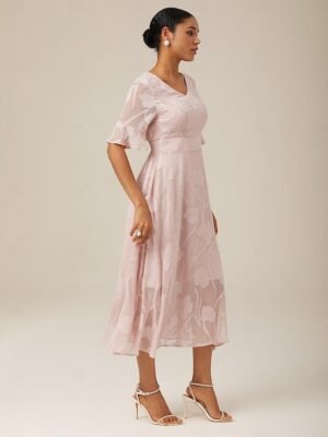 Elegant Regular Fit Plain V Neck Flutter Sleeve Maxi Dress - Image 26