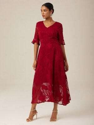 Elegant Regular Fit Plain V Neck Flutter Sleeve Maxi Dress - Image 32