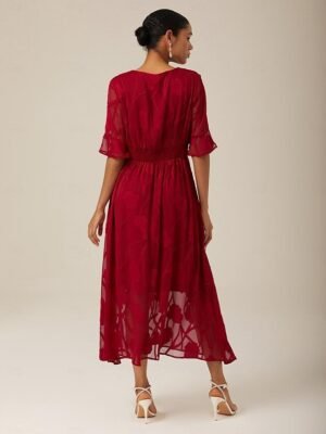 Elegant Regular Fit Plain V Neck Flutter Sleeve Maxi Dress - Image 33