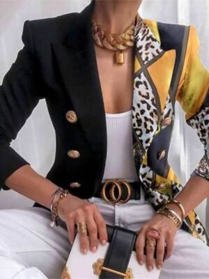 Elegant Regular Fit Print Lapel Long Sleeve Blazer - Image 2
