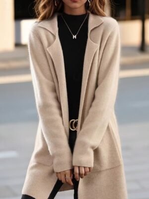 Elegant Regular Fit Pure Colour Shirt Collar Long Sleeve Cardigan - Image 2