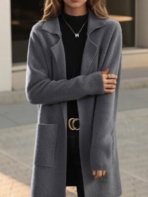 Elegant Regular Fit Pure Colour Shirt Collar Long Sleeve Cardigan - Image 5