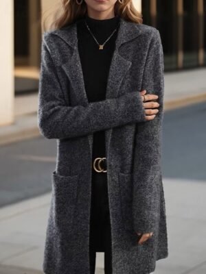 Elegant Regular Fit Pure Colour Shirt Collar Long Sleeve Cardigan - Image 7