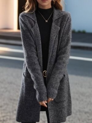 Elegant Regular Fit Pure Colour Shirt Collar Long Sleeve Cardigan - Image 8