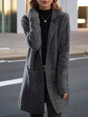 Elegant Regular Fit Pure Colour Shirt Collar Long Sleeve Cardigan - Image 9