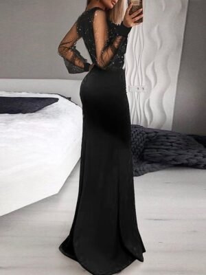 Elegant Regular Fit Pure Colour V Neck Long Sleeve Maxi Dress - Image 2