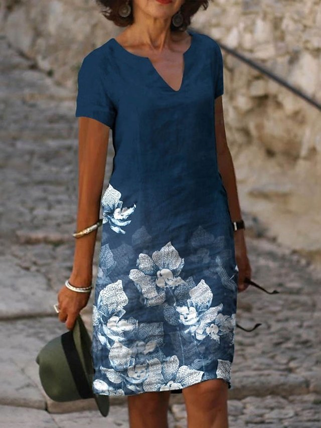 Elegant Regular Fit Sequin Gradient V Neck Short Sleeve Knee-length Cocktail Dress - Image 1