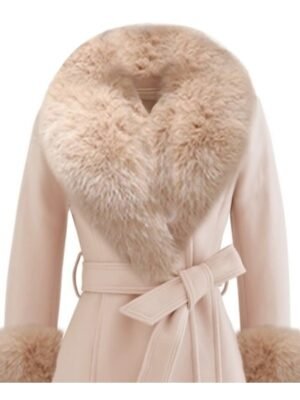 Elegant Regular Fit Solid Colour Fur Collar Long Sleeve Long Coat - Image 2