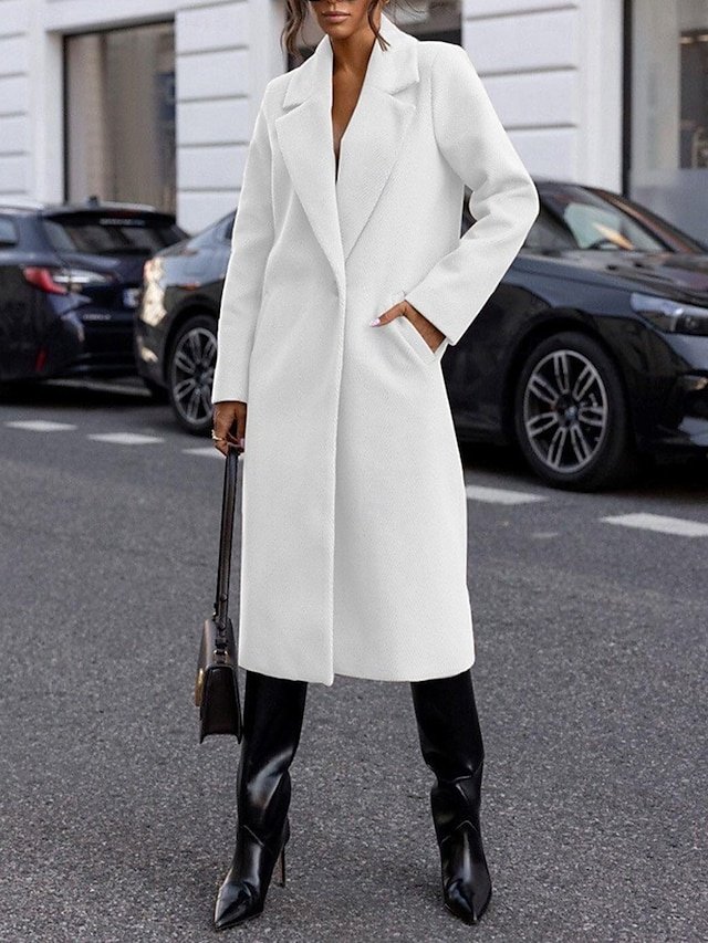 Elegant Regular Fit Solid Colour Long Lapel Coat - Image 1