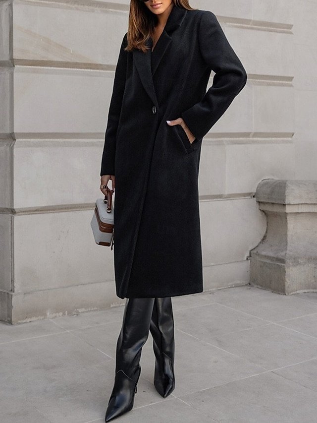 Elegant Regular Fit Solid Colour Long Lapel Coat - Image 2