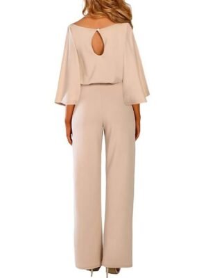 Elegant Regular Fit Solid Crew Neck 3/4 Sleeve Jumpsuit - Image 4