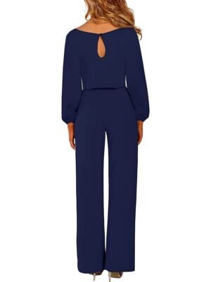 Elegant Regular Fit Solid Crew Neck Long Sleeve Jumpsuit - Image 4