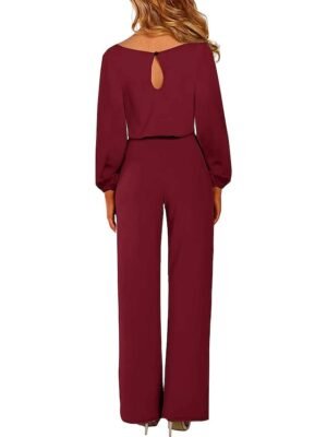 Elegant Regular Fit Solid Crew Neck Long Sleeve Jumpsuit - Image 6