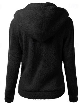 Elegant Regular Fit Solid Hooded Long Sleeve Fleece Jacket - Image 2