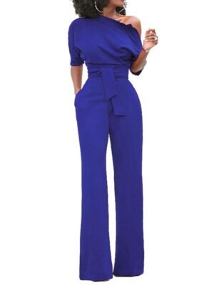 Elegant Regular Fit Solid One Shoulder Half Sleeve Jumpsuit - Image 11