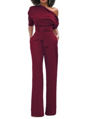 Elegant Regular Fit Solid One Shoulder Half Sleeve Jumpsuit - Image 13