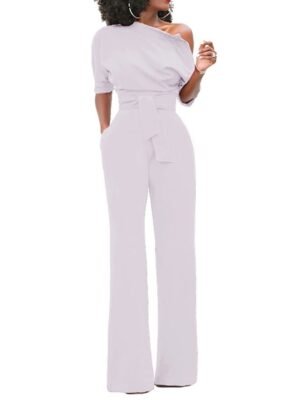 Elegant Regular Fit Solid One Shoulder Half Sleeve Jumpsuit - Image 16