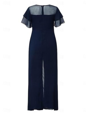 Elegant Regular Fit Solid V Neck Short Sleeve Jumpsuit with Train - Image 2