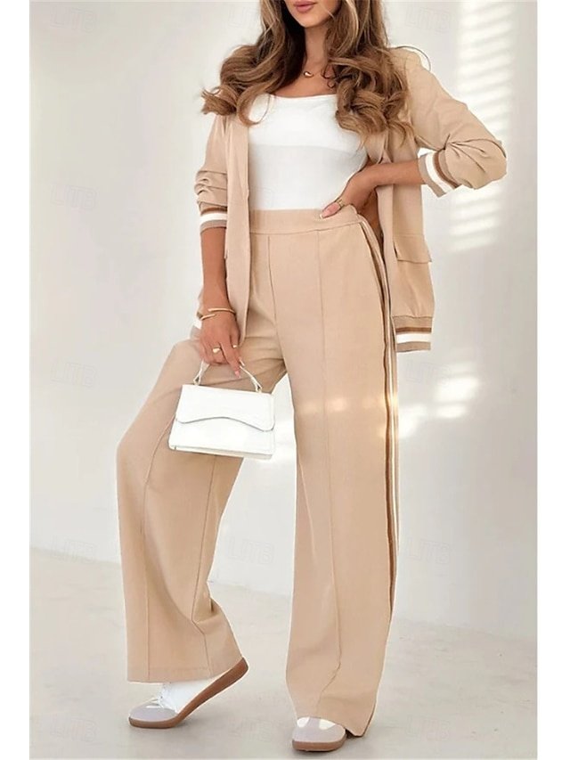 Elegant Regular Fit Striped Shirt Collar Long Sleeve Blazer Suit - Image 1