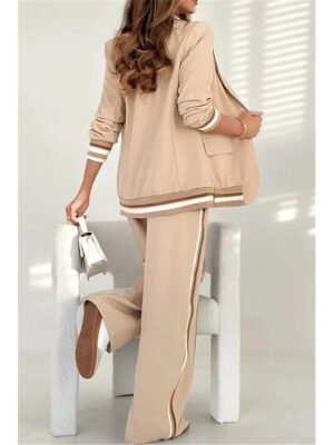 Elegant Regular Fit Striped Shirt Collar Long Sleeve Blazer Suit - Image 2