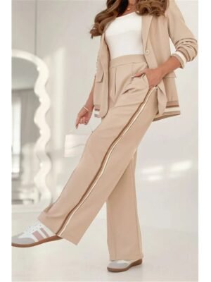 Elegant Regular Fit Striped Shirt Collar Long Sleeve Blazer Suit - Image 4