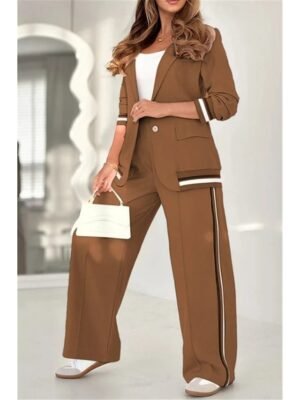 Elegant Regular Fit Striped Shirt Collar Long Sleeve Blazer Suit - Image 5