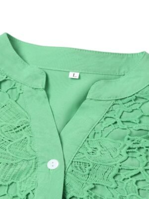 Elegant Regular Floral Lace Shirt Collar Long Sleeve Tunic - Image 4