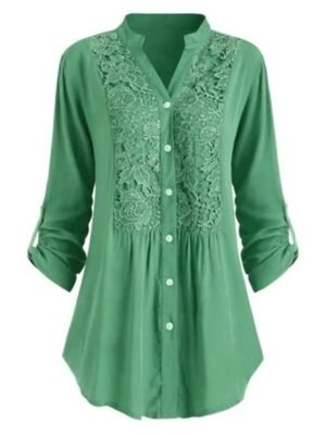 Elegant Regular Floral Lace Shirt Collar Long Sleeve Tunic - Image 9